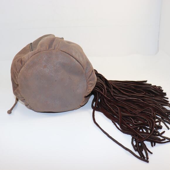 Barbara Bonner Leather Fringe Drawstring Bucket Bag – Boho Style, Repaired - Picture 3 of 5